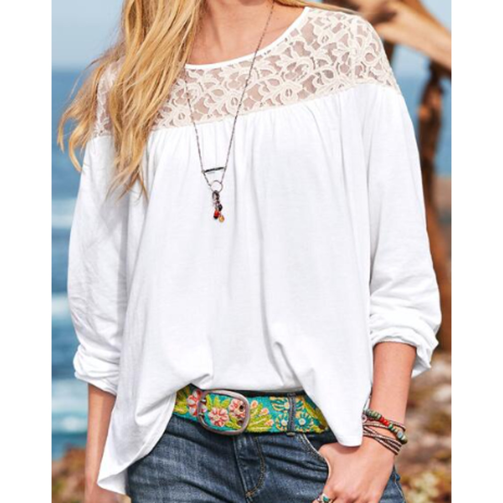 Sundance Dream Come True White Cotton Knit Top w/ Lace Yoke sz S